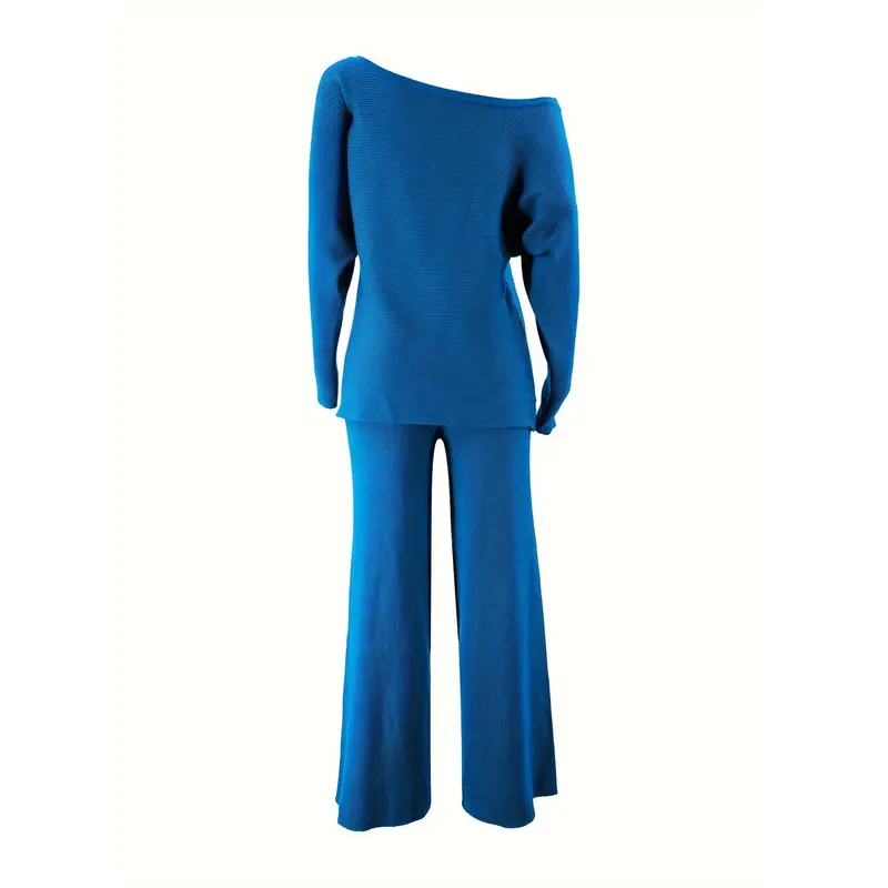 Elegant Knit Co-ord Set - Sweater Co-ords with Long Batwing Sleeves, One-shoulder Design, Drawstring Waist, and Wide Leg Pants - Soft, Comfortable, and Chic Women's Clothing Outfit for Casual Occasions 5