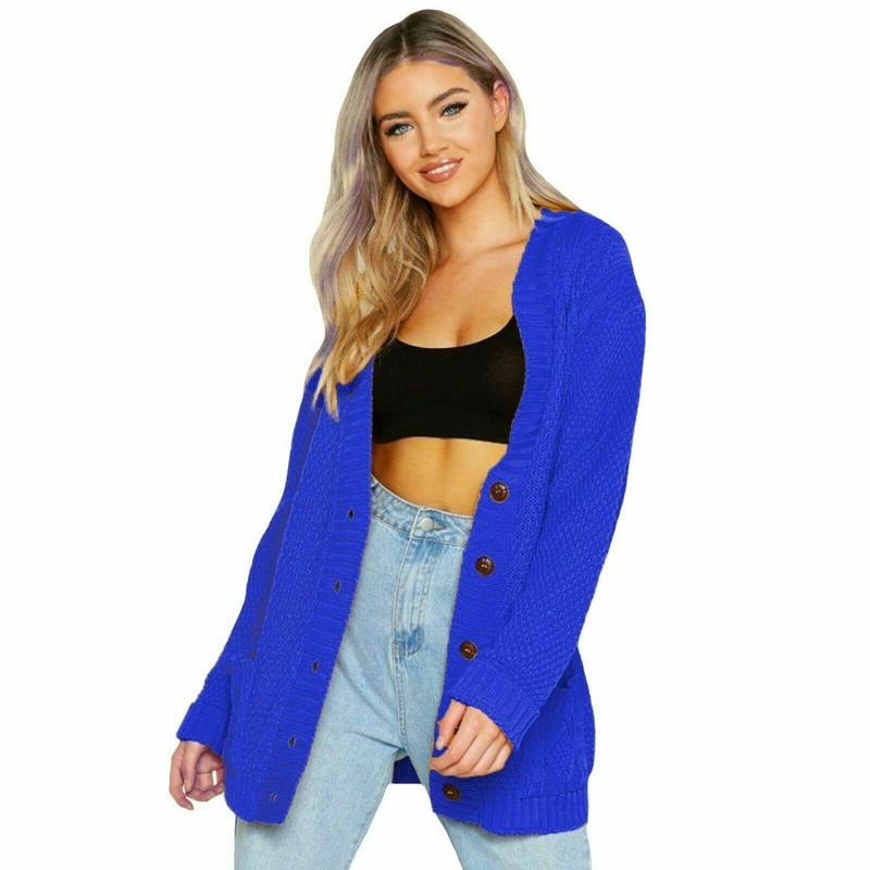 Women's Ladies Chunky Cable Knit Button Cardigan Long Sleeves Grandad Plus Sizes Knitwear Winter Knitted Comfortable Womenswear Soft Baby Cotton Stretchy Tops Basic Longsleeves Sky Underwear sweater  season jacket cardigan  cropped stylish  outerwear 7