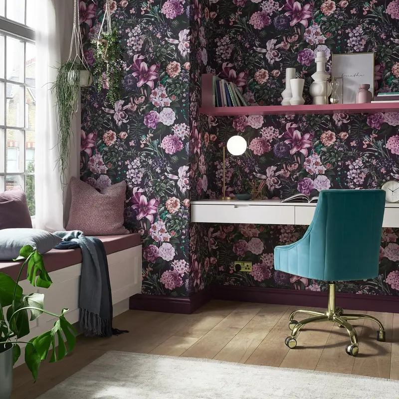 Graham & Brown Glasshouse Flora Amethyst Wallpaper | Purple Wallpaper | Floral Wallpaper | Eco-friendly Wallpaper 1