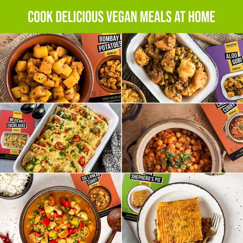 Spicentice Vegan Recipe Kit Gift Set - 6 Plant-Based Meals from Around the World - Includes Spice Blends, Recipes, and a Food Shopping Lists 2