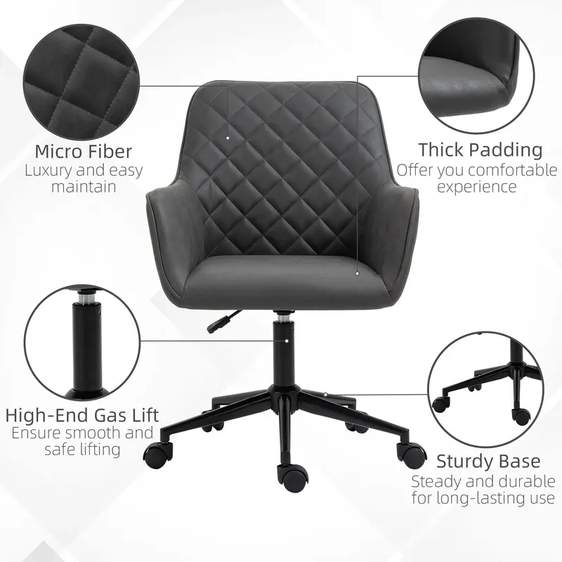 Vinsetto Swivel Office Chair Leather-Feel Fabric Home Study Leisure with Wheels, Grey 5