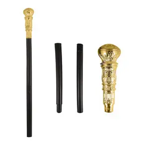 Pimp Stick Gold Top - 3 Pcs Set, Gangster Hip Hop Cane - 70s Party Walking Stick