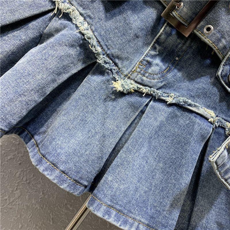 Product Introduction of 【2024】Retro Light Blue Sweet Spicy Girl Pleated Denim Skirt Summer New Korean Fashion High Waist Slimming A-line Short Skirt for Women3 4