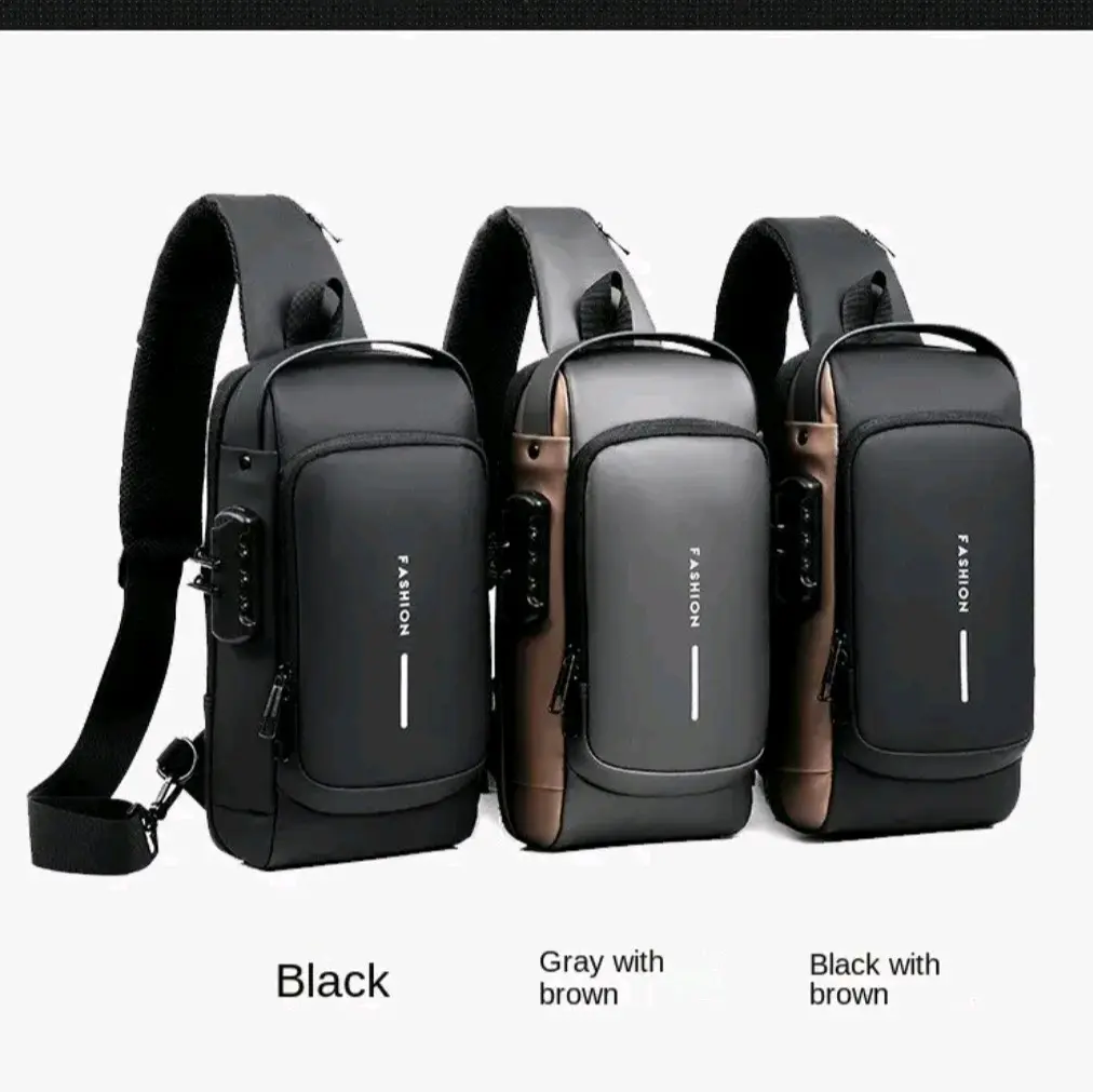 Men's Crossbody Bag Shoulder Sling Bag Anti-theft Lock Chest Bag With USB Port