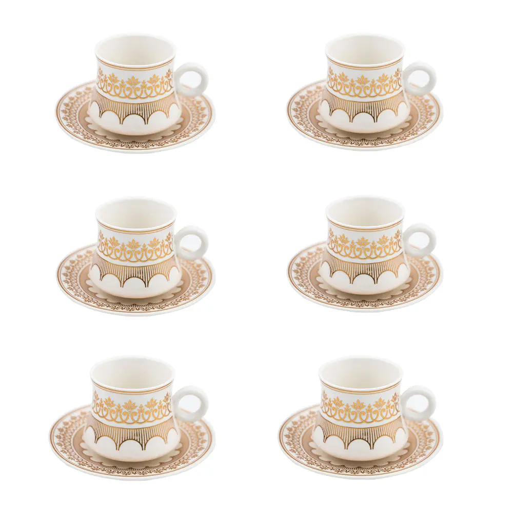 Durane Palmette Tea Set 12pc White-Gold 175ml 10526 (Parcel Plus Rate) Cup Aesthetic