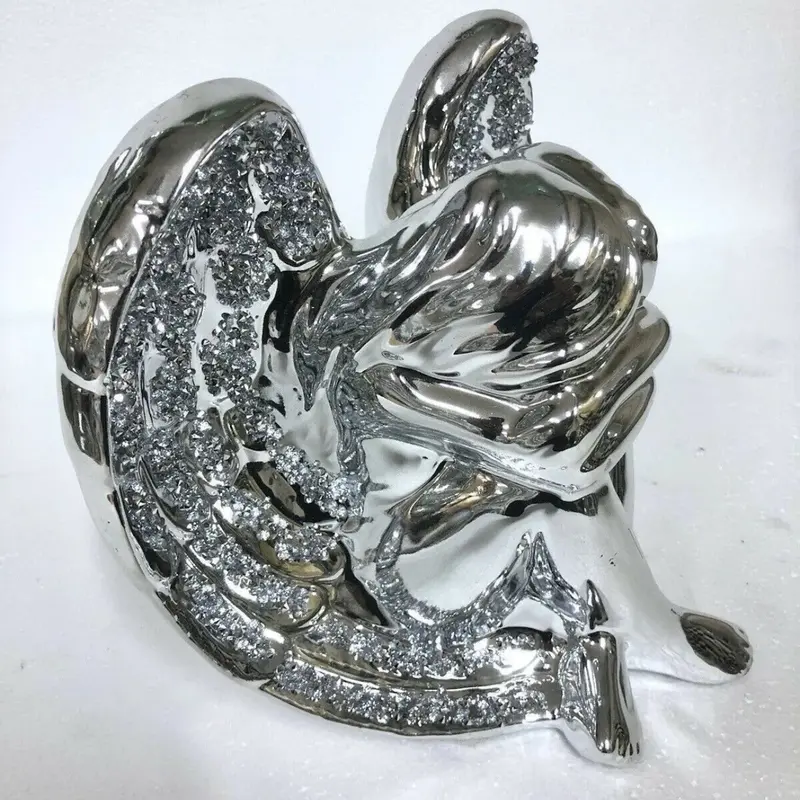 Beautiful Angel with Wings Silver Sparkle Bling Ornament Crushed Diamond Gift Decor 2