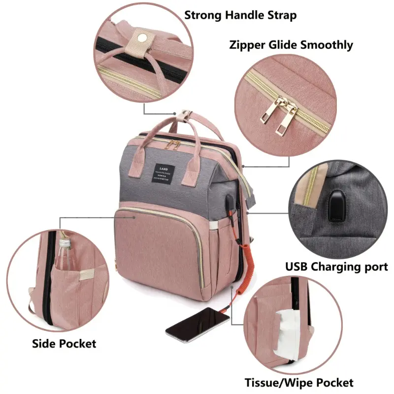 Multifunctional Diaper Backpack with Changing Station, Portable Travel Baby Bag Organizer, Soft Shell Polyester, Utility Pockets, Large Capacity, Baby Registry Must-Haves, Ideal Baby Shower Gift 2