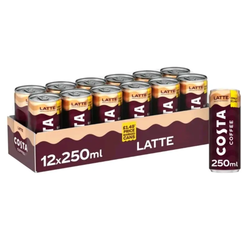 Costa Iced Coffee Latte Original - 12 x 250ml Cans - Drink Beverage - LONG DATE