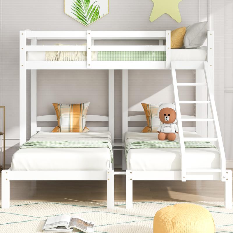UK New Bed Loft Bunk Bed Triple Sleeper with Side Ladder for Children and Teens 3FT, White (90x190cm,90x200cm) 3