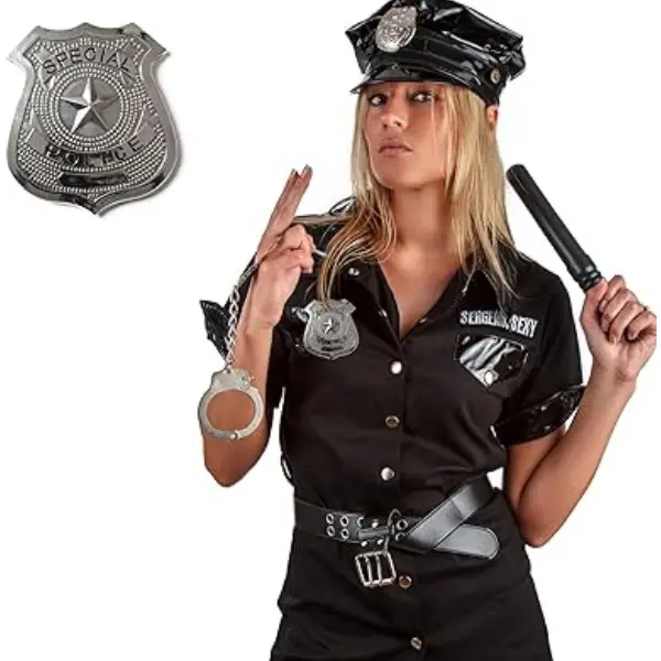 Adult Silver Police Badge with Star Decoration Special Police Metal Badge Halloween Zombie Police Officer NYPD Cops and Robbers Cosplay Unisex Police Accessories Fancy Dress Accessory Costume Menswear 4