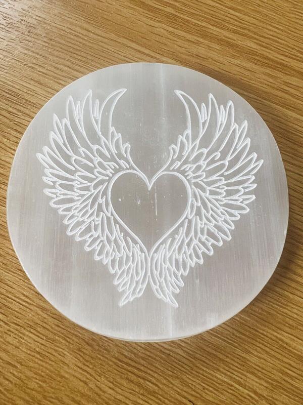 Selenite Charging Plate , Crystal Charging Grid Plate/Disc, Healing Crystal, Energy Healing, Engraved Selenite Charging Plate, Selenite Disc Bag Pendant 8