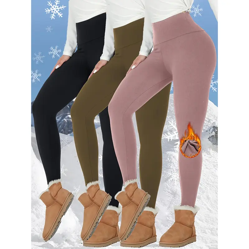 3pcs Thermal Fleece Lined High Waisted Sports Leggings, Women's Workout Winter Warm Soft Yoga Pants, Activewear Tights 3