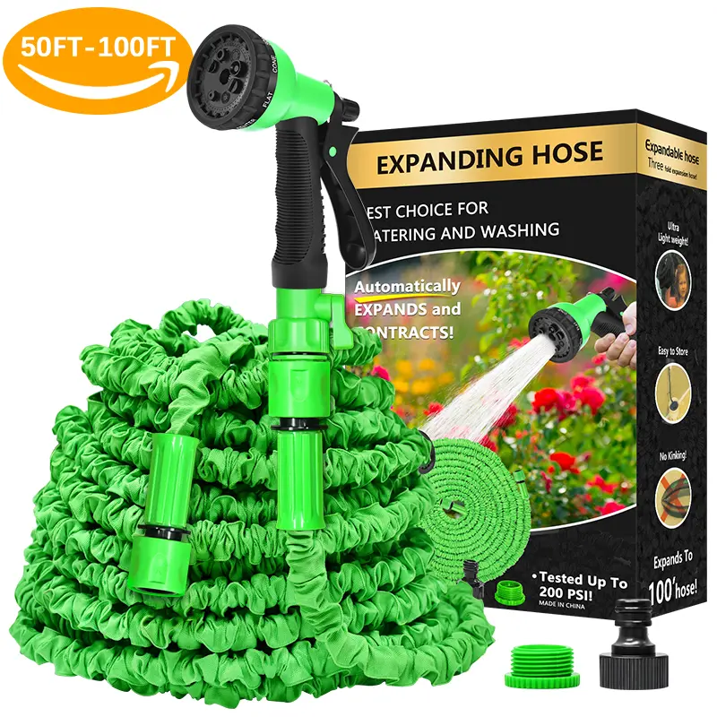 Expandable Garden Hose Pipe - 100FT Flexible Expanding Water Hose, Lightweight, Leakproof with 8 Function Hose Pipe with Spray Gun, 3/4", 1/2" Connectors for Garden ,Floor,Wash Car .Bike 0