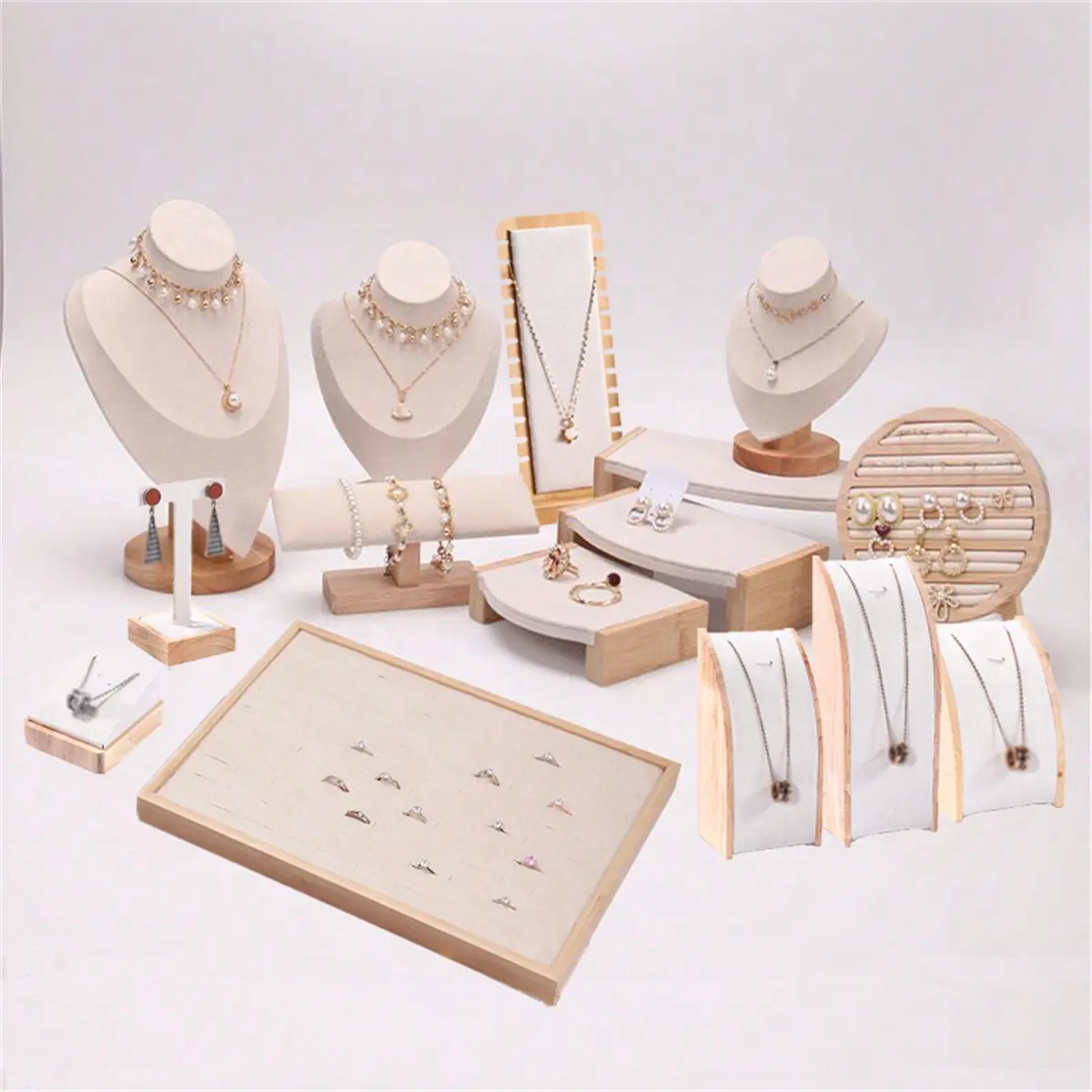 1pc Fashion Wood Jewelry Display Rack Pendant Necklace Bracelet Earrings Ring Storage Stand Holder Counter Jewellery Showcase Organizer Wooden