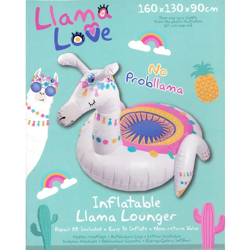 Giant Inflatable Llama Lounger 160cm x 130cm Holiday Beach Pool Float Ride On Sturdy PVC Vinyl with Repair Kit Included 1