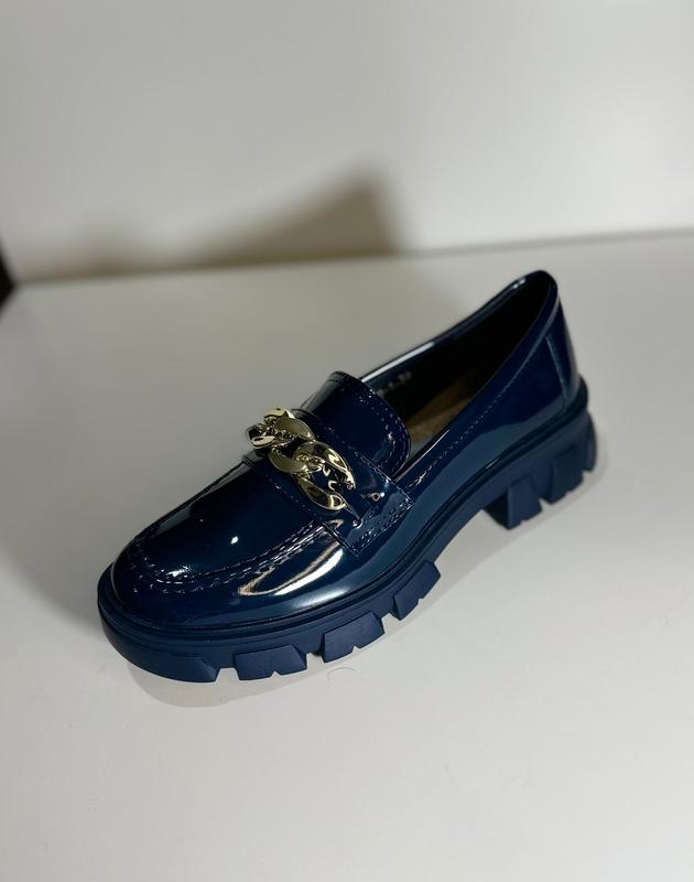 Women's Flat Creepers & Chunky Sole Shoes Ladies School and Work Slip On Chain Loafers (999-1) 4