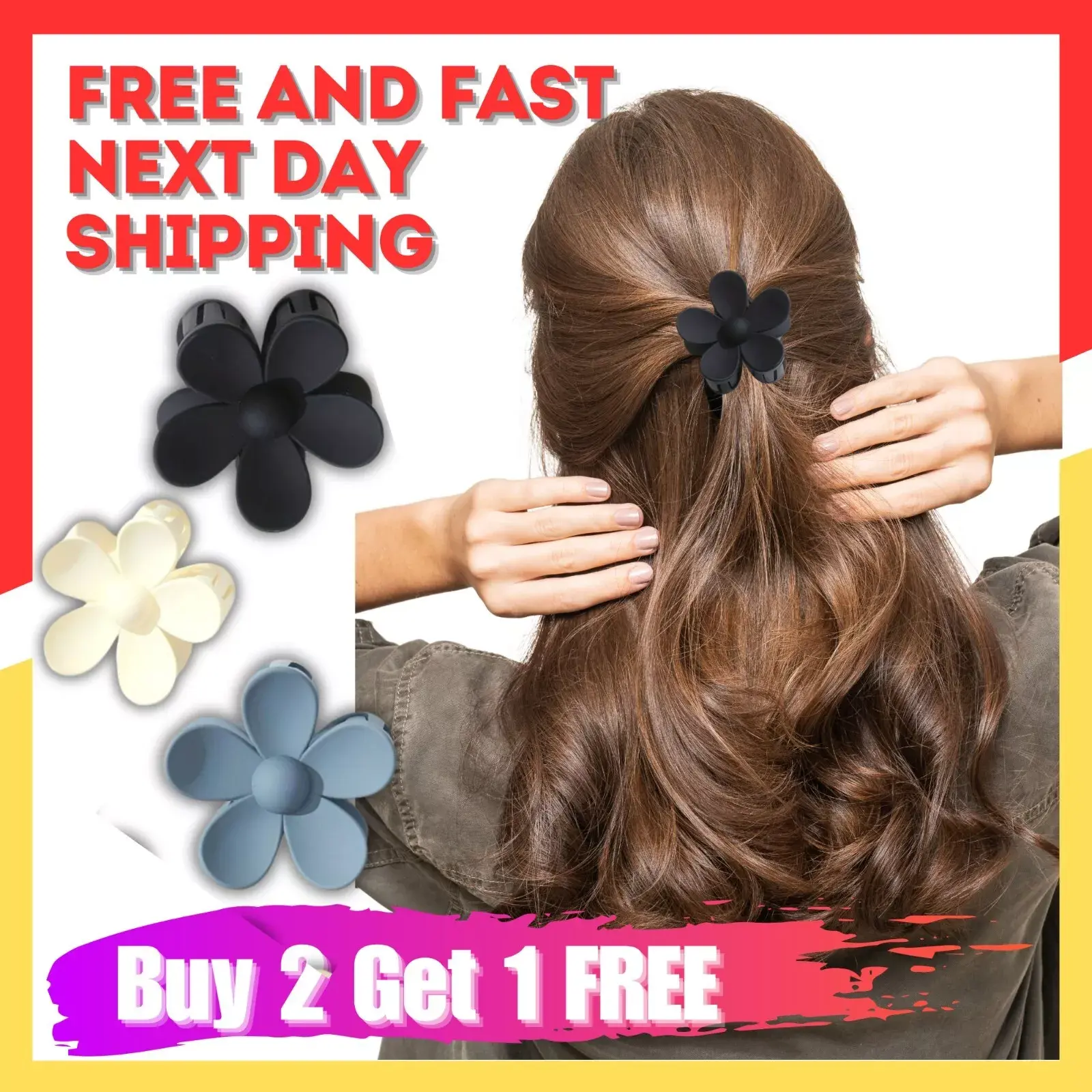 pack of 3 Mini Flower Hair. Claw Clamps Frosted Women Large Hair Clips Girls. Headwear Claws