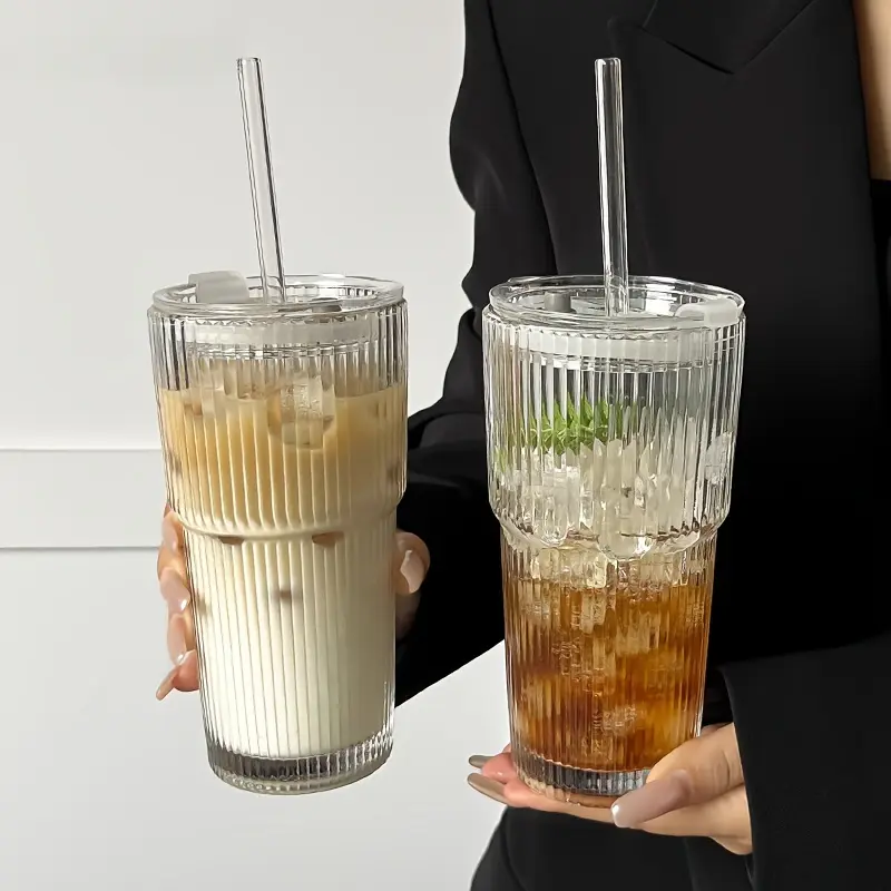 Glass Coffee Cup with Lid And Straw: 20.28 Oz/600Ml, Suitable for Home, Office, And Travel - Made of Glass