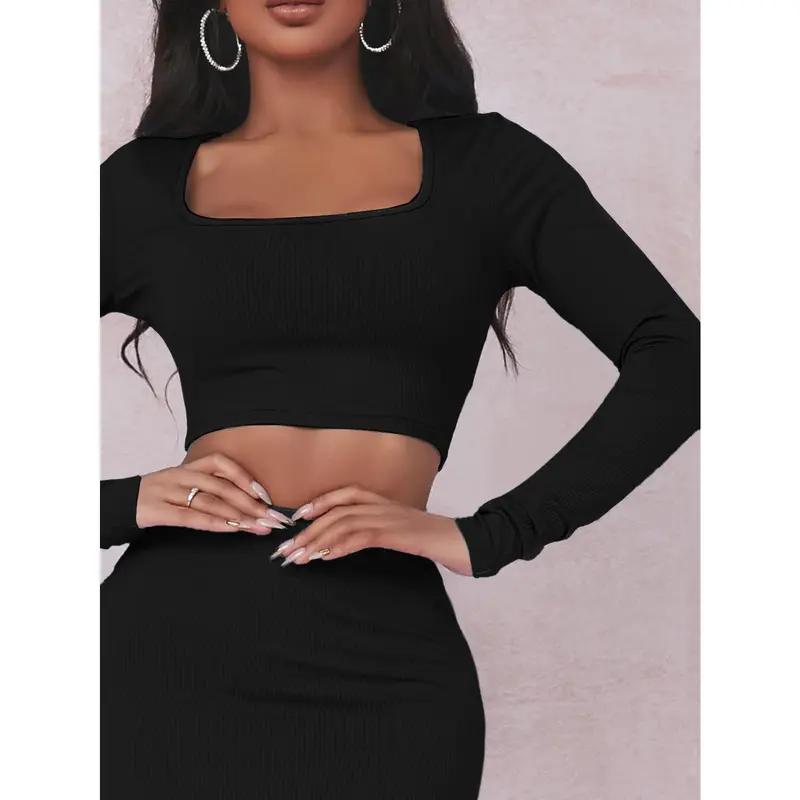 Square Neck Crop Top & Split Thigh Skirt 3