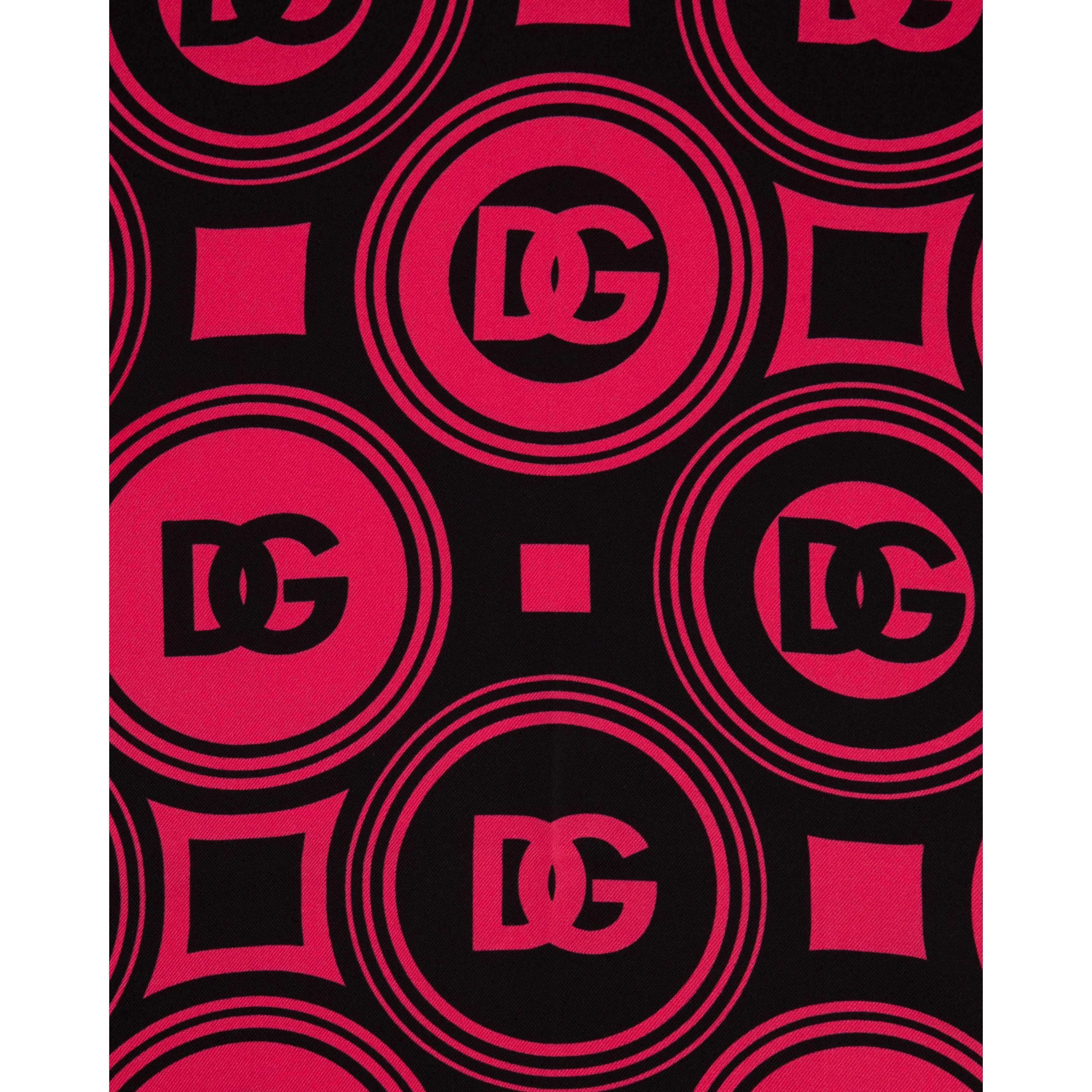 Dolce & Gabbana Black and Pink Logo Printed Silk Scarf