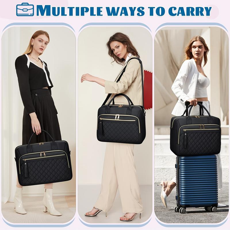 Product Introduction of 17.3 Inch TSA-Compliant Laptop Bag, Durable Polyester Fiber Briefcase for Women with Padded Compartment, Multi-Compartment Lightweight Shoulder Bag, Black 0