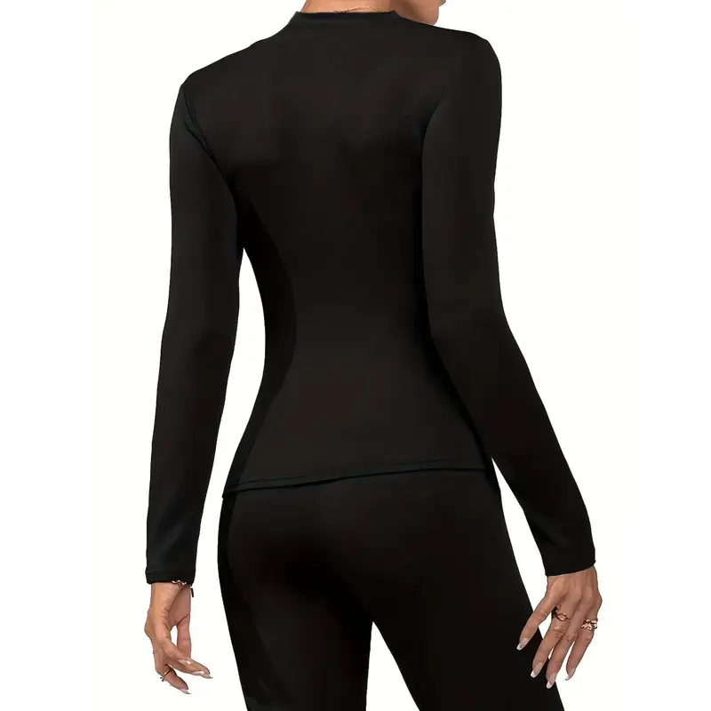 1pc Women's Thermal Long Sleeve Top, 95% Polyester 5% Elastane Knit Fabric, Solid Color Warm Base Layer Shirt 3