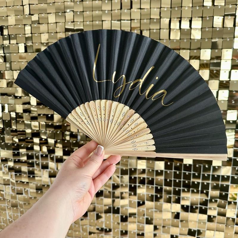 Personalised NAME Hand Fan - Bamboo - Paper Foldable Fan - Black, White, Pink, Orange, Lilac - Personalised with Vinyl - Party, Holiday, Wedding, Business, Hen Party Lightweight Gift Decor 5
