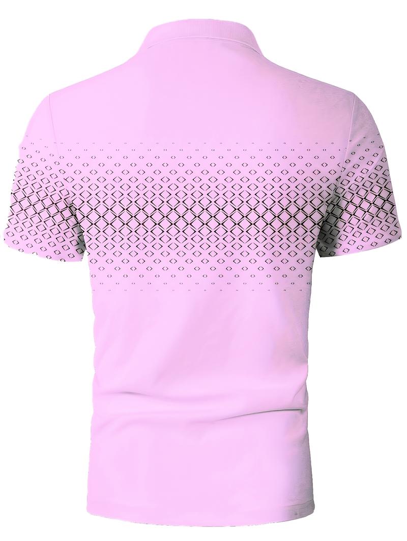 Product Introduction of Men'S Casual Short Sleeve Lapel Collar Shirt with Diamond Print, 100% Polyester Knit Fabric, Slight Stretch, Regular Fit, Spring/Fall Lapel Collar with Button Detail 10
