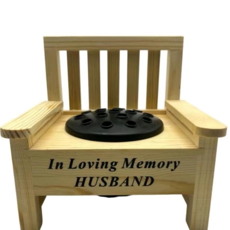 Wooden Bench With Black Grave Insert Flower  Holder Pot Memorial Vase Tribute Ornament decor 5