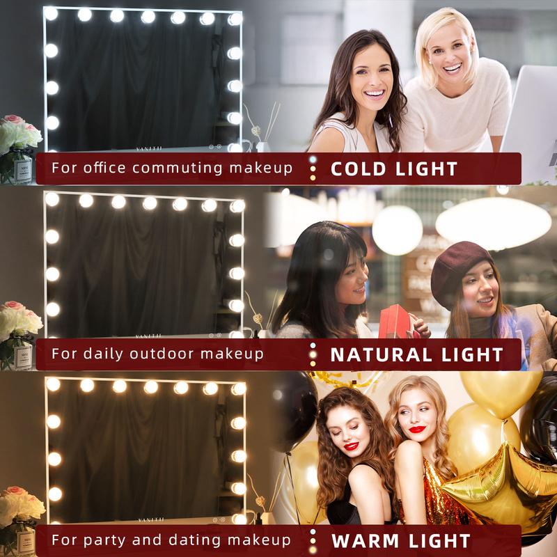 VANITII Hollywood Bluetooth Vanity Makeup Mirror with Lights 15 LED Standing Mirror Wall 7