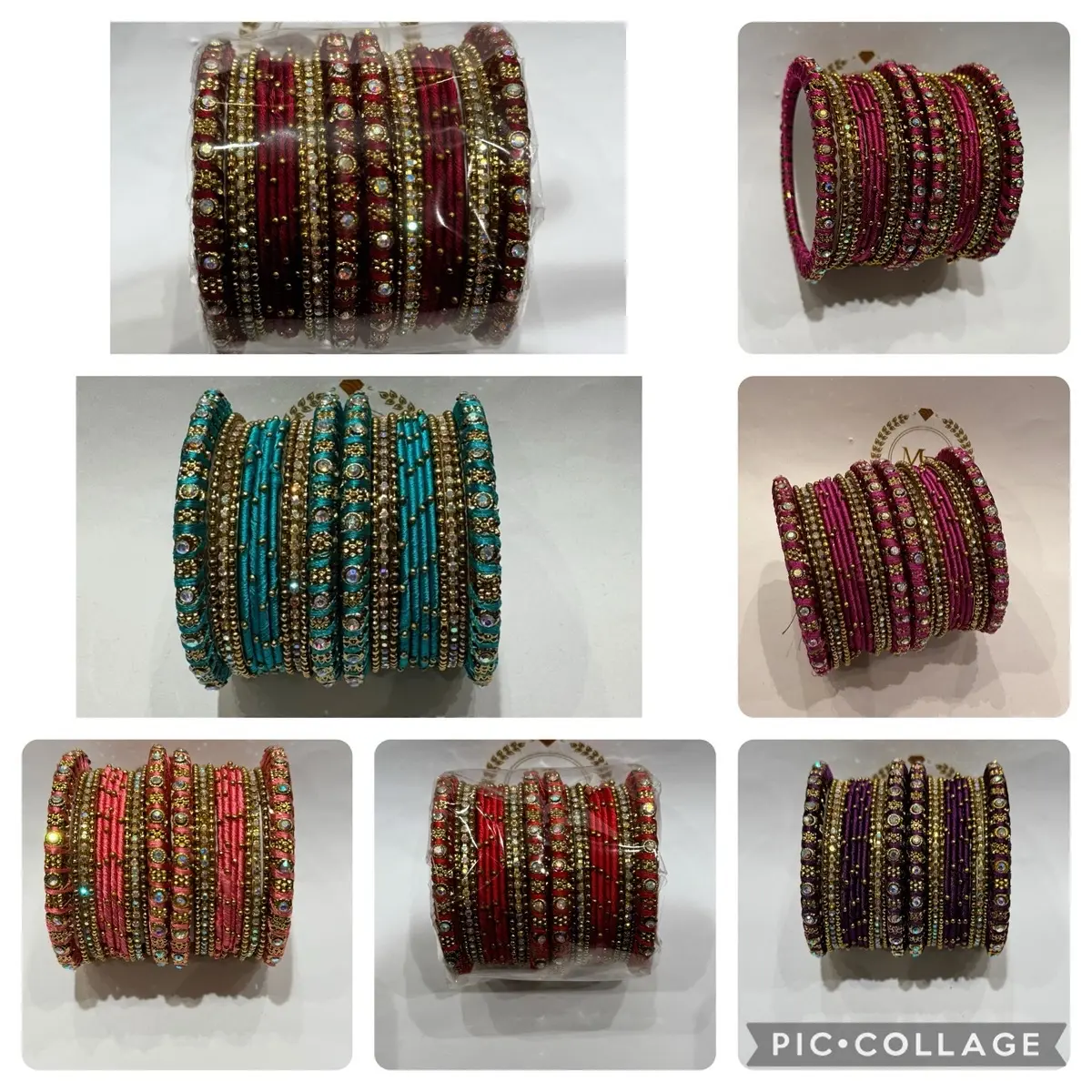 MB09 Bangles Ladies Mix Colour Gold Copper Metal Thread Finish Diamante Studs Fancy Bridal Party Wear Sizes 2.4, 2.6, 2.8