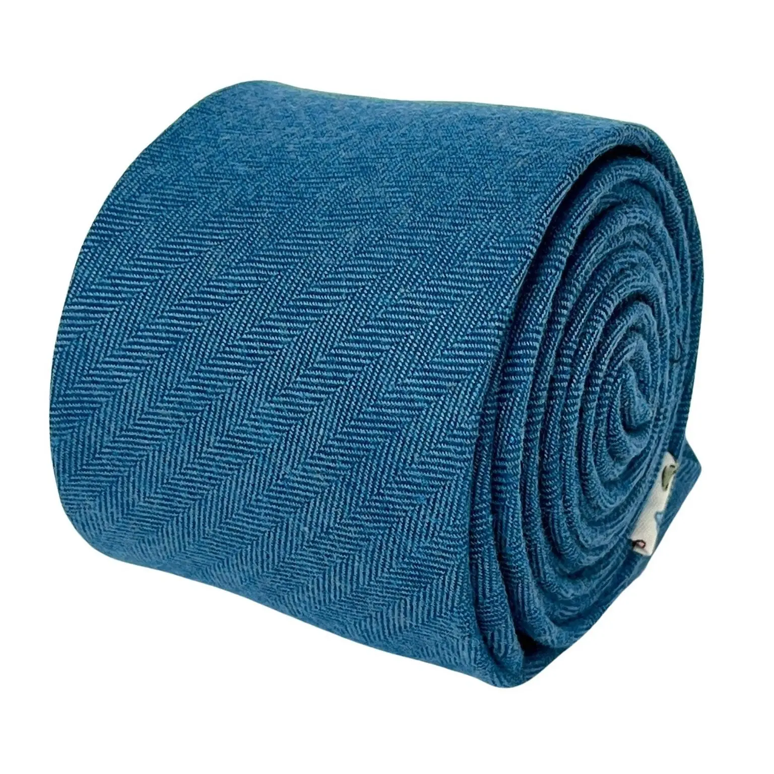 petrol medium blue herringbone cotton mens tie