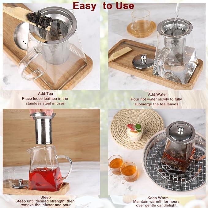 Glass Tea Pot with Infuser for Brewing Tea, Heat-Resistant Glass Teapot with Strainer, Removable Infuser Tea Pot 350ml Leaf Teacup 3