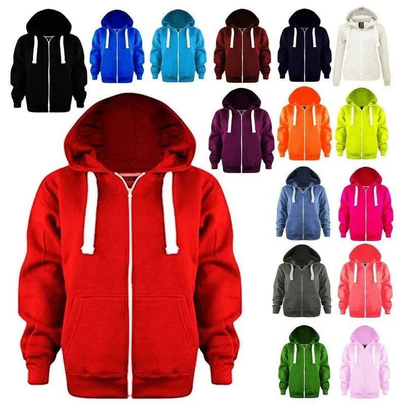 ZEROX-WORLD Girls Boys Unisex Plain Colour Zip Up Hoodie Hooded Sweatshirt Kids Zipper Hood 0