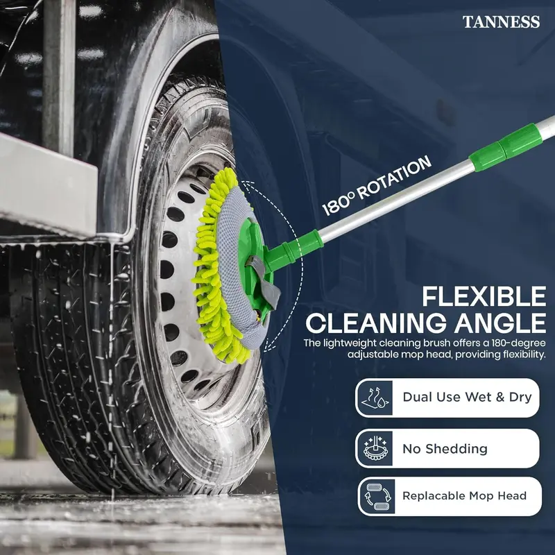TANNESS Car Cleaning Brush | Microfibre Mop with Mittens | Car Wash Kit for Cleaning Van Truck Caravan | Scratch Free 2 x Mop Heads | 1 x Extendable Pole 60-106cm with 3 Sections Cleaning Products 6