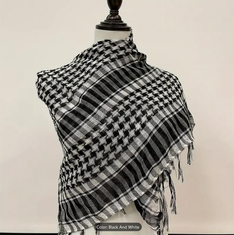 Black And White Arab Arabic Scarf Keffiyeh Head Neck Face Wrap Shawl Unisex Khimar Hijab Shemagh Arafat Dubai Desert Army Safari Men Women Palestine Scarves Sarong Cover Wind Dust Protection 3