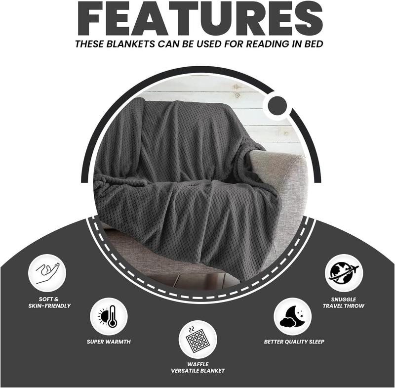GC GAVENO CAVAILIA Luxury Popcorn Honey Comb Sofa Bed Blanket, Easy Care Super Soft & Warm Fluffy Settee Waffle Throw, Charcoal, 130X150,651123 2