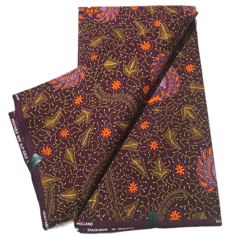 %100 Cotton VIP Gold  Wax Print Material, 6 yards or 5.4  x 1.2m.  This fabrics Suitable for making dress, bubu, skirts etc for all occassions. 1