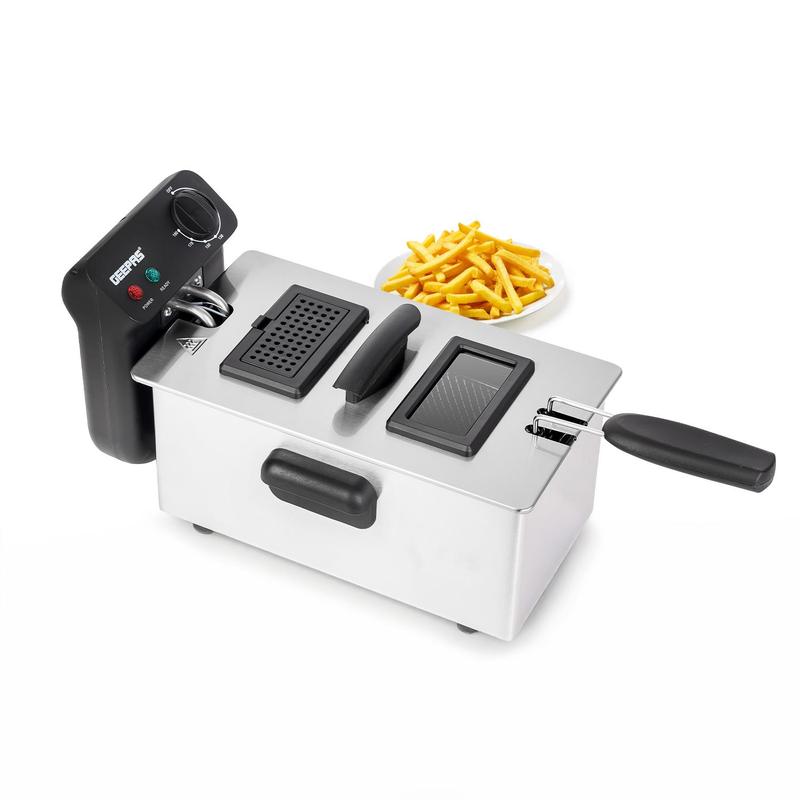 Geepas Deep Fat Chip Fryer 3L Basket Oil Fried Chips Safe Basket Handle Window 0
