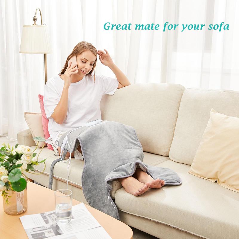 Electric Heating Pad for Back Pain Relief, Neck and Shoulders (60x100cm) Fast-Heat Heated Warmer with Waist Strap, 6 Heat Levels, Auto-Off Timer, Mia&Coco - Comfort Grey 3