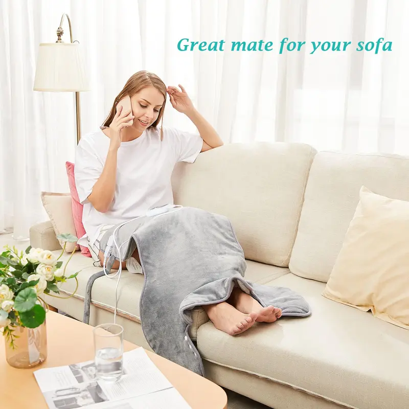 Electric Heating Pad for Back Pain Relief, Neck and Shoulders (60x100cm) Fast-Heat Heated Warmer with Waist Strap, 6 Heat Levels, Auto-Off Timer, Mia&Coco - Comfort Grey 3