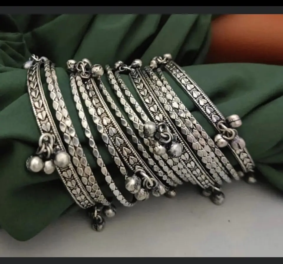 Designer Oxidized Silver Ghungroo  for wedding Set of 16    large bangles women