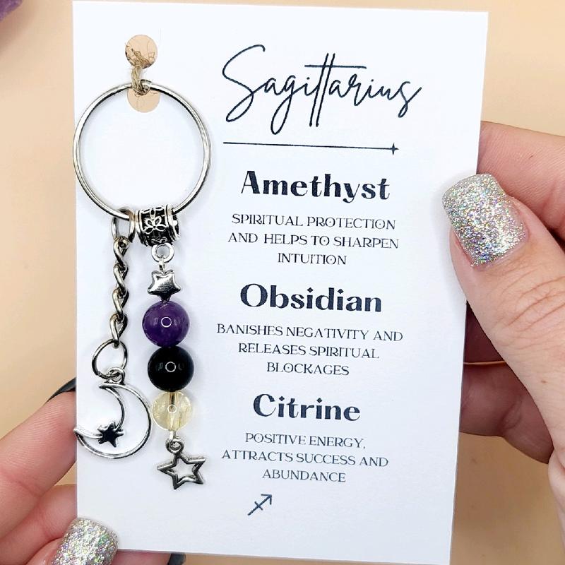 Sagittarius Gemstone Keyring, Zodiac Crystal Keychain 1
