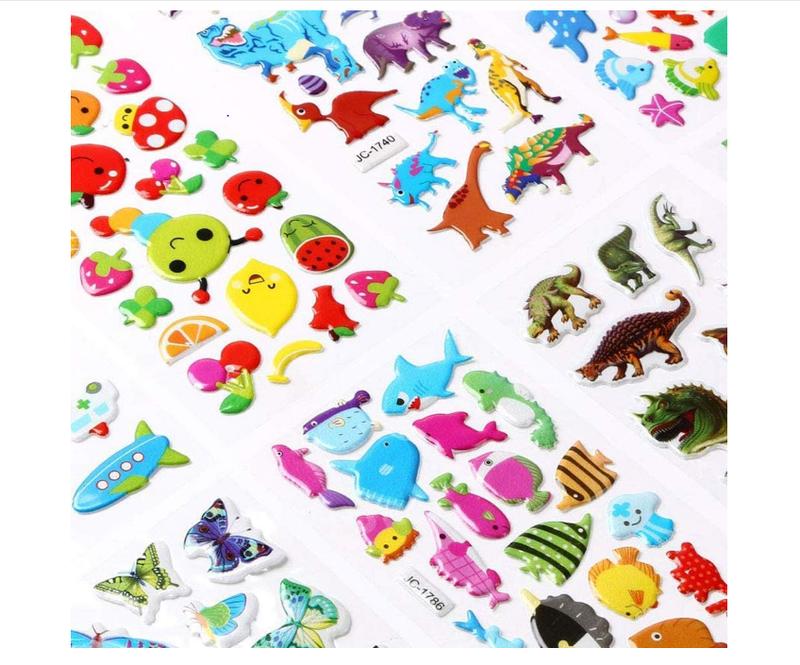 3D Stickers for Kids, 22 Variety Sheets Puffy Stickers, 500+ Children Stickers for Party Rewarding Gifts Scrapbooking Including Animals Fish Dinosaurs Numbers Fruits Trucks Butterfly and More 2