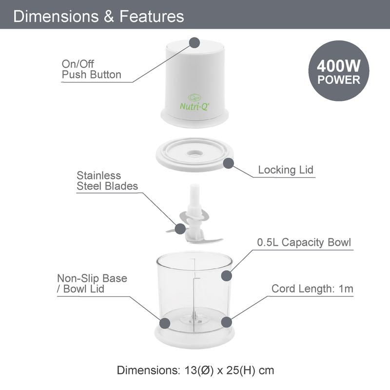 Quest Nutri-Q Turbo Food Chopper & Mini Food Processor - 2 Speed + Turbo Boost 1
