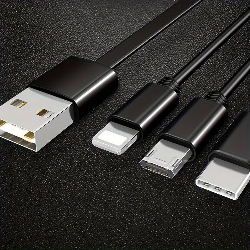 3-in-1 Retractable USB Cable - Flat Silicone, Male to Male, Universal Compatibility with iPhone, Android, Type-C, Micro USB - Portable Charger, 10-20W Power, No Battery, USB Powered 3