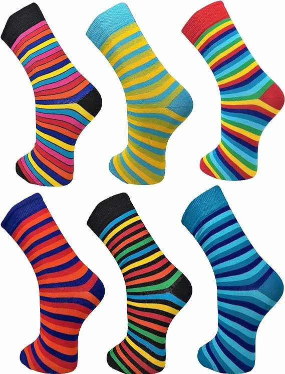 Color Pop! 6-Pack Men's Funky Striped & Spotted Mix-Match Socks | Ayra | Shoe Size 6-11