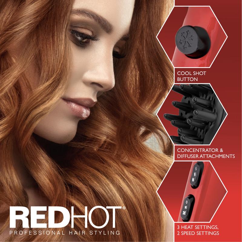 Red Hot Professional Hair Dryer with Diffuser 2