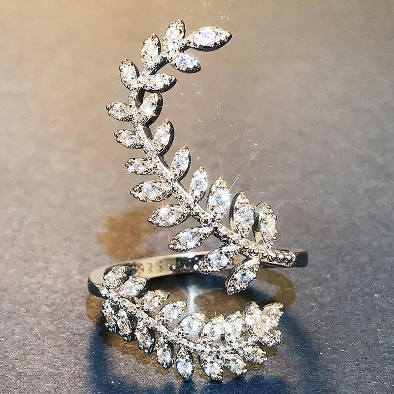 Luxurious High-end Fashion Accessory With Synthetic Zirconia Plant Leaf Design Long Ring 1