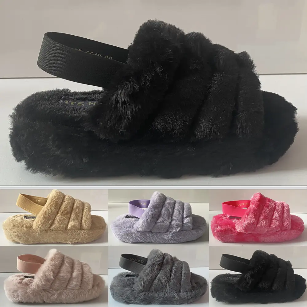 55-201 Girls Slip On Fluffy Furry Cosy Home Flat Kids Childrens Flip Flop Slides Slippers Shoes